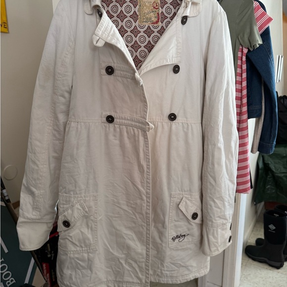 Billabong White Trench Coat with Convertible Collar - Picture 1 of 4